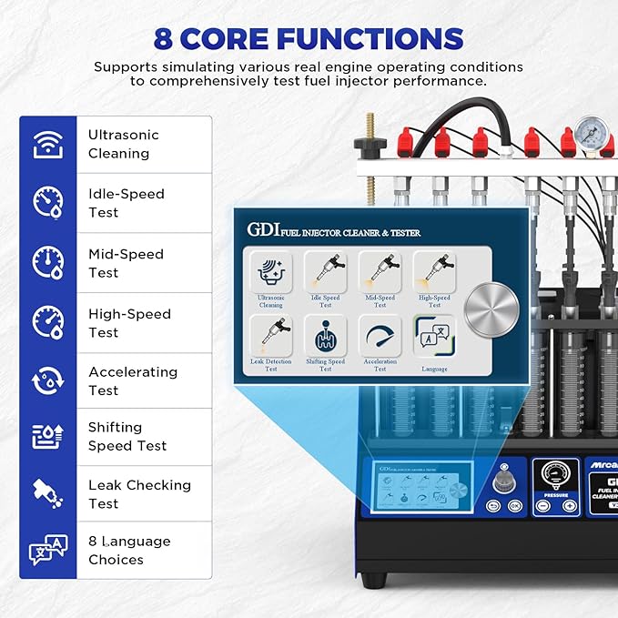 V311 GDI Fuel Injector Cleaner Machine Gasoline Fuel System Injection Cleaning Tester 6-Cylinder Test for EFI/FSI Injectors, Heated Ultrasonic Cleaner Kit with 7 Core Functions for Motorcycle Vehicle