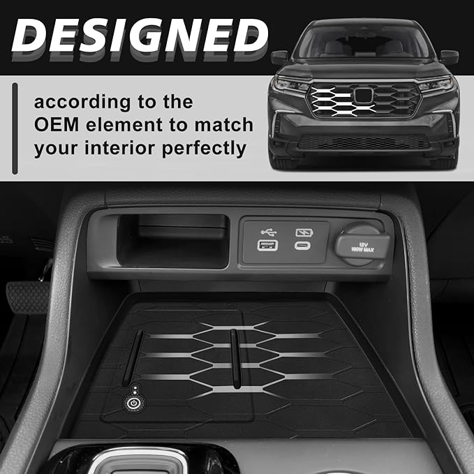 Muslogy for 2023+ Pilot Center Console Organizer&Wireless Charger Protective Mat&Shifter Storage Box Left & Right Set Compatible with Honda Pilot 2023-2025 Accessories Console Side Inserts Organizer