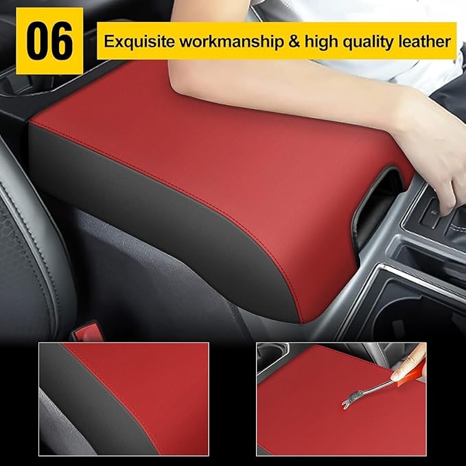 AOMSAZTO Armrest Covers for Ford F150 2015-2020/ F250 F350 F450 2017-2022 and Expedition 2018-2023,(Bucket Seat Only Black with Red Leather