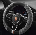 HAOKAY Luxury Fluffy Winter Steering Wheel Cover for Men Women,Soft Warm Short Plush Steering Wheel Cover Gray Fuzzy with Universal 14.5-15 Inch