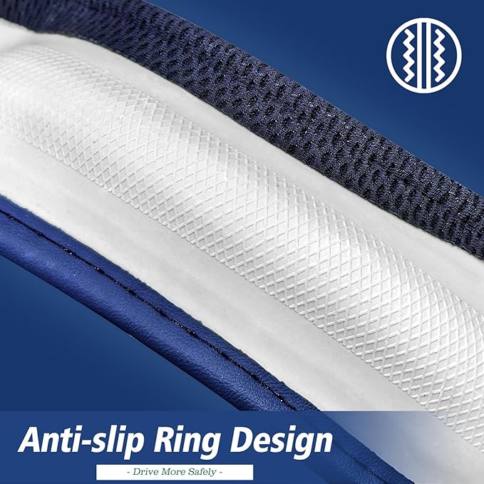 ZHOL Blue Steering Wheel Cover,Nappa Faux Leather with Comfort Grip,Non-Slip Breathable Universal Car Accessory for 15 Inch Steering Wheel