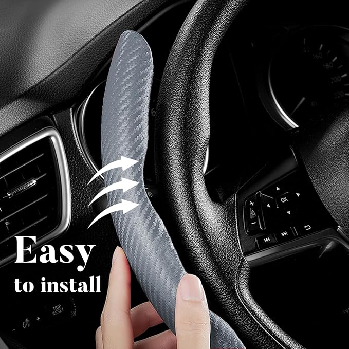 Carbon Fiber Steering Wheel Cover Anti-Slip Wrap Snap on Car Steering Wheel Accessories Grip 15 inch Universal 3pc Matte Gray