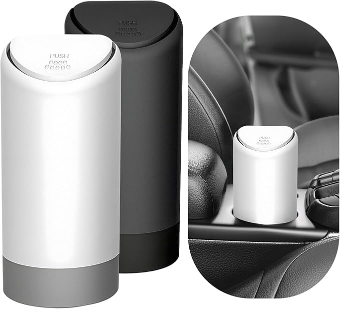 2PCS Mini Car Trash Can with Lid, Portable Silicone Auto Garbage Container for Cup Holder, Multipurpose Trash Bin for Car Home Office, Waterproof Leakproof Small Vehicle Trash Can (Black+White)