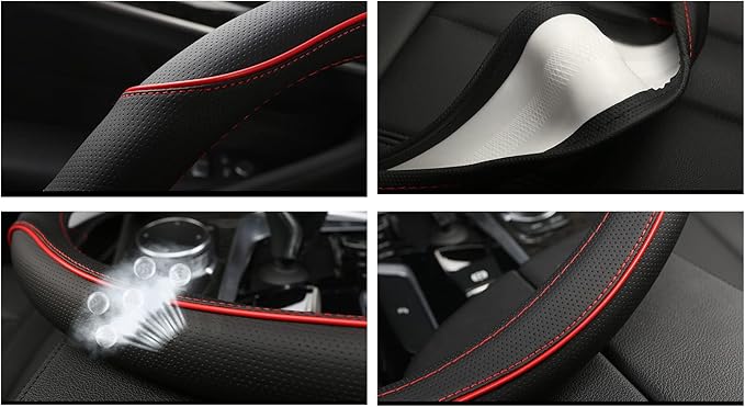 D Shape Car Steering Wheel Cover, Universal 15 inch Stitching Color Anti-Slip Steering Wheel Protector, Red and Blue Stitch Design