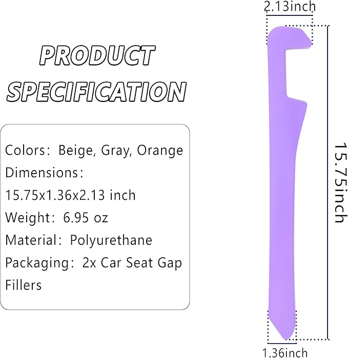 Junecarp Car Seat Gap Filler 2 Pack,Car Gap Filler Organizer to Impede Items from Dropping,Essential Interior Car Accessories Seat Gap Plug (Purple)