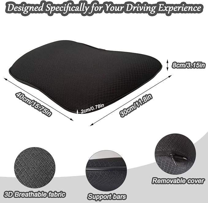 2 in 1 Wedge Car Seat Cushion or Lumbar Support - 3.2 inches Soft Memory Foam Cushion for Car Seat Driver for Comfort - Driving Cushion for Butt and Back Sciatica Pain Relief, Beige