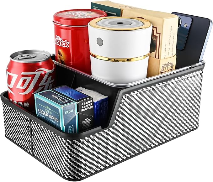 Car Seat Organizer with Compartment,Car Armrest Extra Storage Box Truck Floor Hump Organizer, Front Seat Organizer,Center Console Cup Holder Tray fit for Car SUVS Pickup Truck (Black)