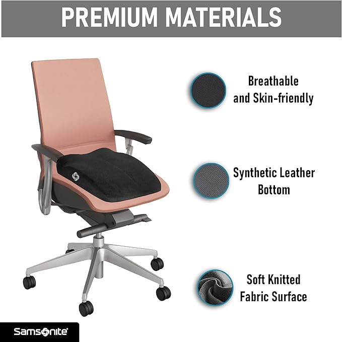Samsonite Car Seat Cushion Curved Pillow - Butt Cushions for Office Chairs, Car Seat Back Support Pillow Tailbone Support Cushion