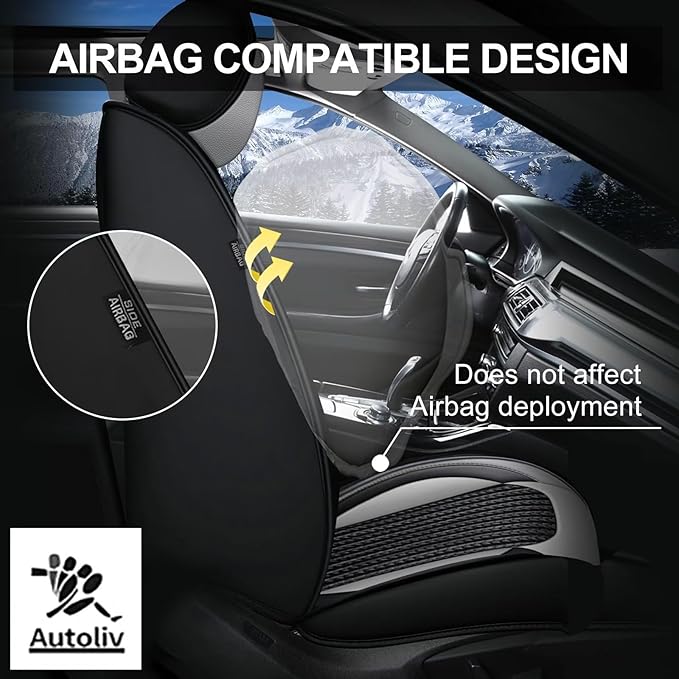 TTX LIGHTING Car Seat Covers fit for Cadillac STS 2013-2018 - Waterproof Leather & Breathable Ice Silk Automotive Seat Protectors Full Set (5 Seats, Black & Gray)