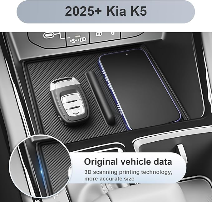 SKTU 2-Pack for 2025 2026 Kia K5 Accessories Center Console Organizer for 2025 2026 Kia K5 (LXS/GT-Line/GT/EX) Console Tray & Wireless Charging Mat 2025 2026 K5 GT-Line Console Non-Slip Pad