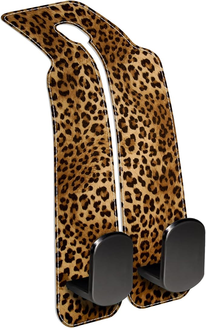 AEWNUNK 1 Pack Car Seat Headrest Hooks for Purses and Bags Abstract Brown and Black Leopard Bag Purse Holder for Car with Double Metal Hooks Car Purse Hanger Hanging Accessories