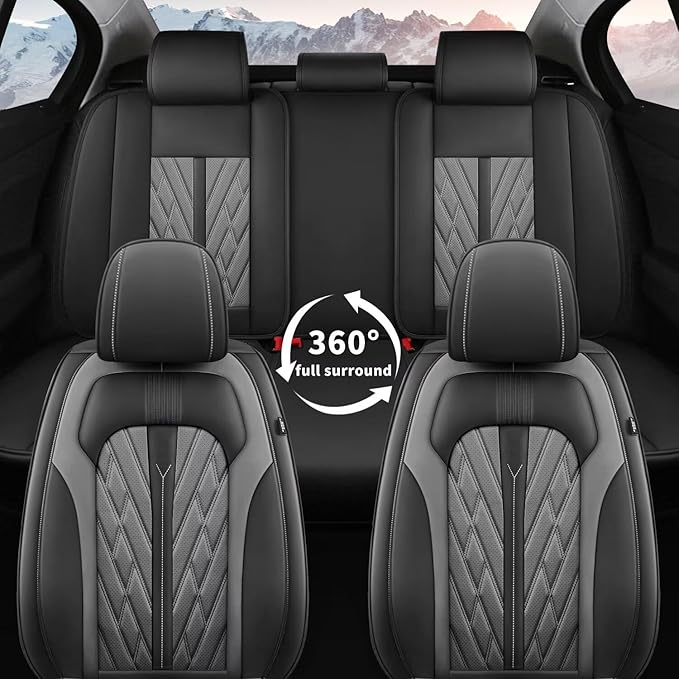 TTX LIGHTING Car Full Set Seat Covers Fit for Infiniti QX55 2022-2024 2025 Leather Seat Covers Breathable Waterproof Seat Protectors Seat Cushion with Airbag Compatible(5 Seats,Black&Grey)