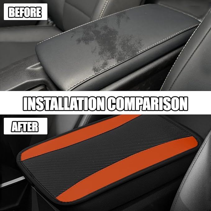 Hovom Car Center Console Cover, 12.72"×7.15" Leather Armrest Cover for Cars, Stylish Auto Armrest Cushion Pad, Anti-Scratch Vehicle Arm Rest Protector, Universal Interior Car Accessories (Orange)