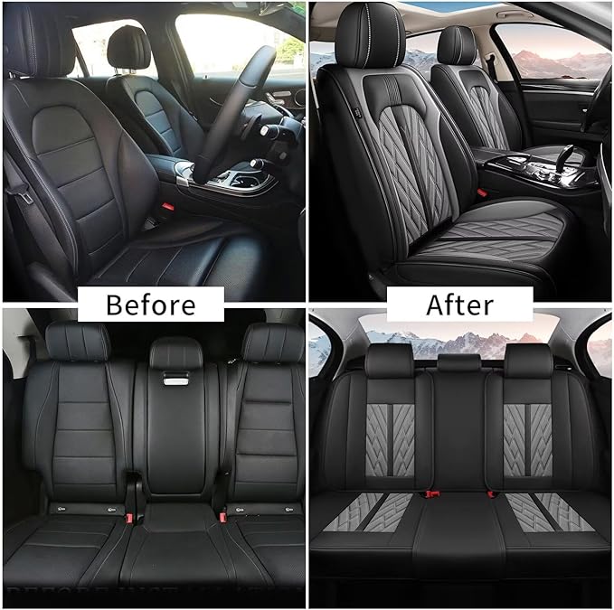 TTX LIGHTING Car Full Set Seat Covers Fit for Infiniti QX60 2014-2020 Leather Seat Covers Breathable Waterproof Seat Protectors Seat Cushion with Airbag Compatible(5 Seats,Black&Grey)