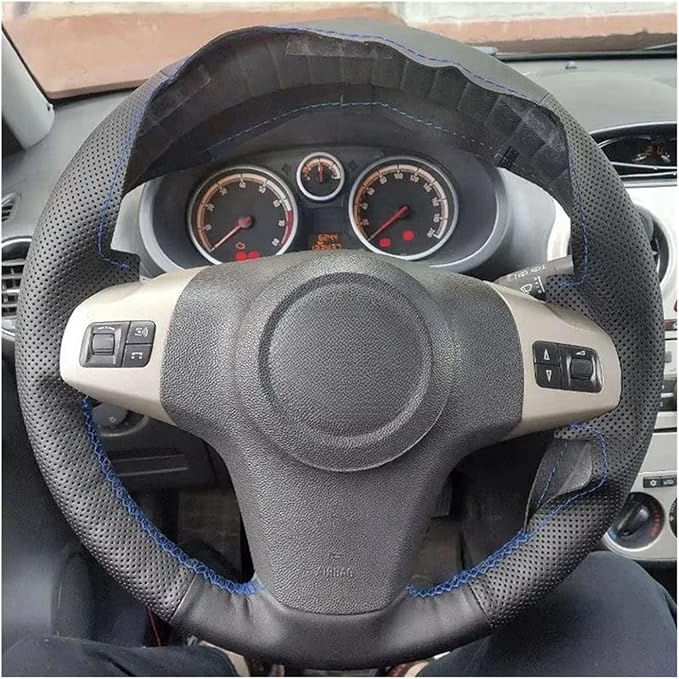 PU Leather Car Steering Wheel Cover for 2009-2017 Corsa (D) & Corsa (D) (3-Spoke) - Enhanced Grip & Comfort(Blue Thread)