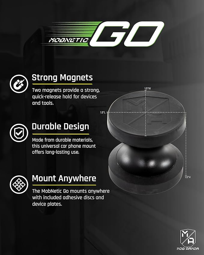 Mob Armor MobNetic Go Magnetic Phone Car Holder with Metal Plate - Strong Magnetic Base, Aircraft Grade Aluminum, Car Dashboard & Metal Surface Mount, Compatible with iPhone and Android Smartphones