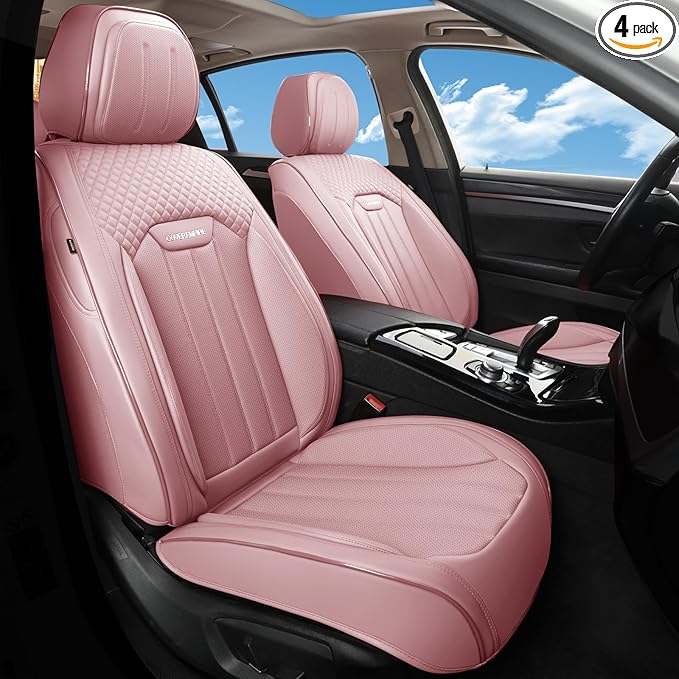 COVER EMPIRE Pink Car Seat Covers Fit for Corolla Cross RAV4 Kona HR-V CRV UX,Waterproof and Breathable Automotive Seat Covers Full Set, Front and Rear Leather Seat Covers.