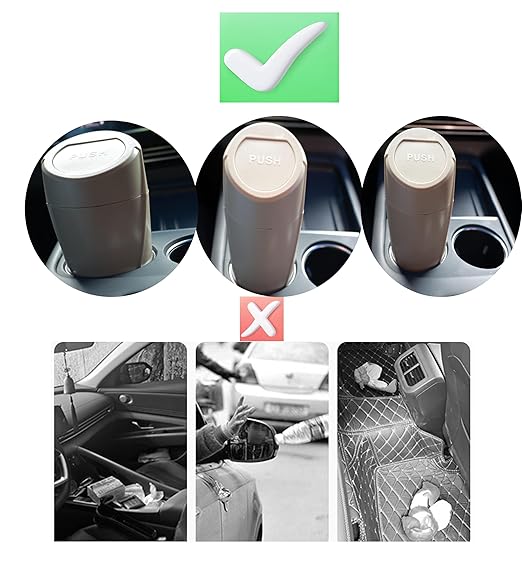 Car Trash Can Bin with Lid - 2 Packs Car Trash Bin-Car Trash Can Cup Holder-Mini Trash Garbage Can with 30pcs Small Trash Bags-Car Organizer Storage for Front Back Seat Accessories (Beige)