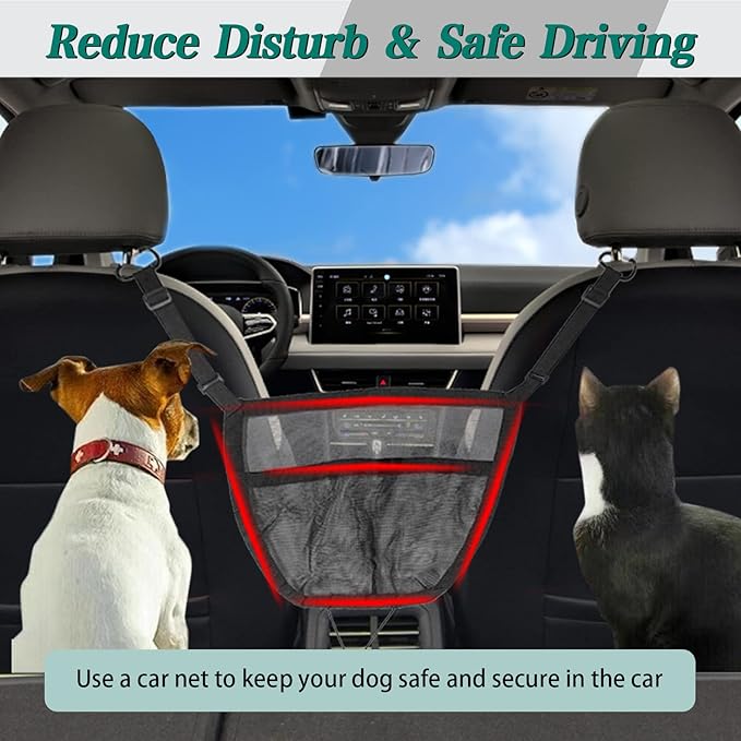 Car Storage Organizer Between Front Seats, Seat Back Net Bag, Net Pocket Handbag Holder, Barrier of Backseat Pet Kids, Driver Storage Netting Pouch, Automotive Consoles and Organizers, Black