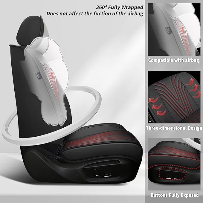 DISUTOGO Front Seat Covers Fit for Nissan Juke 2011-2017 Waterproof Faux Leather Automotive Cushion Protector Car seat Covers Compatible Airbag(2 Seats, Red Line)