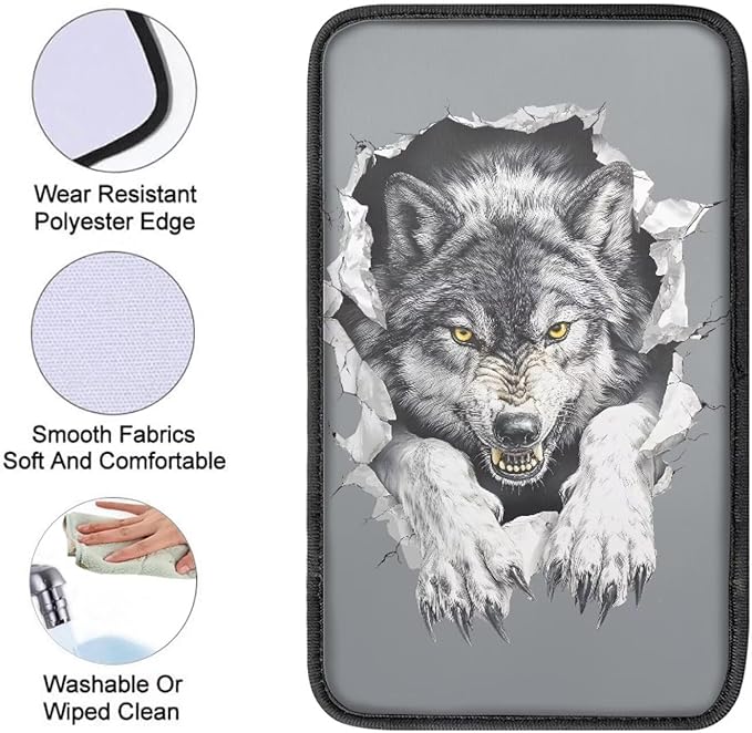 Horeset Wolf Car Armrest Cover Auto Center Console Pad Interior Accessories, Universal Fit/Easy to Install