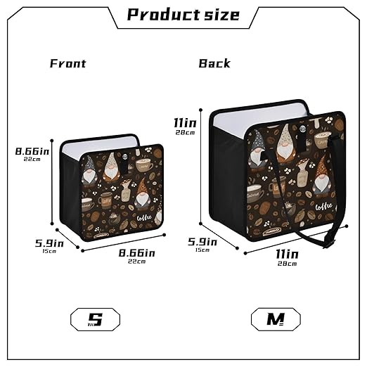 Car Trash Can Organizer Bin with Adjustable Strap for Back Front Seat Console Waterproof Leakproof Collapsible Portable 11 Inch Brown Gnomes Coffee Beans Cups