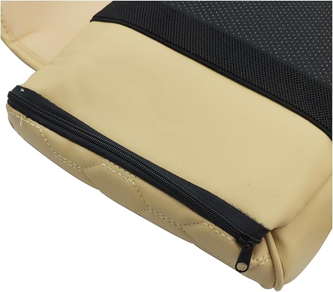 AOUTTUOA Universal Car Integrated Pressurized Multifunctional Armrest Heightening Pad Microfiber Leather Tan Car Center Console Armrest with 2 Cup Holders Phone Storage Slot Tissue Box Side Pockets