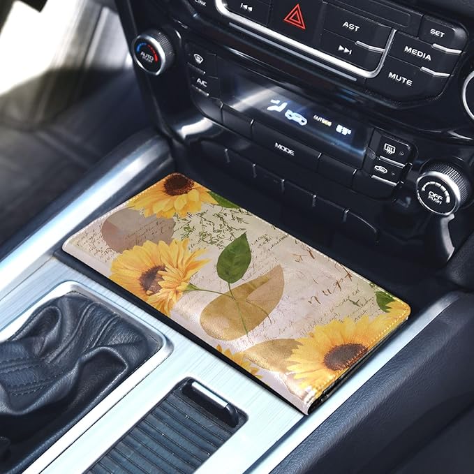 xigua Sunflower Car Registration and Insurance Holder,Leather Registration and Insurance Card Holder Vehicle Glove Box Organizer for Documents, Driver License and Cards122