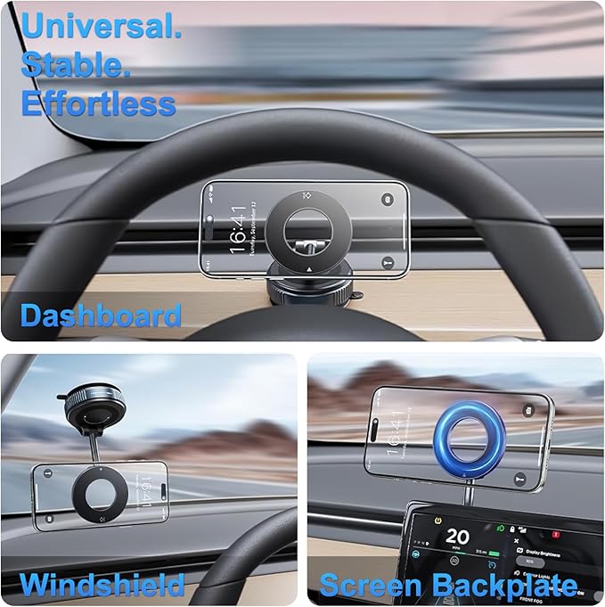 WRJ Car Phone Holder, [96+LBS Suction+2500gf Magnetic] 360° Adjustable Car Phone Mount for Magsafe, Cell Phone Holder for Your Car/Gym/Mirror/Smooth Surface-Black