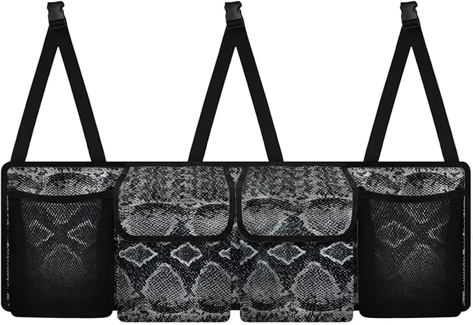 SEANATIVE Black Snake Skin Car Trunk Organizer and Storage, Hanging Organizer for SUV, MPV, Waterproof, Cargo Storage Bag with 4 Pockets, Car Interior Accessories for Men &Women