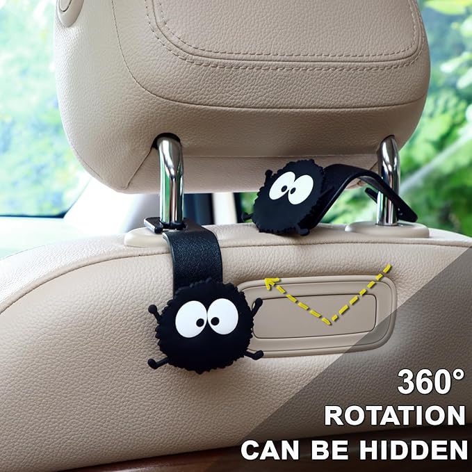 Car Seat Headrest Hook Soot Sprite Plush Auto Hooks for Purses and Bags, Cute Car Accessories, Universal Vehicle Storage Organizer, 2pcs (Sprite-feet)