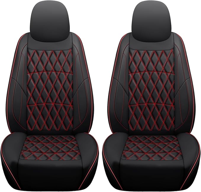 NS YOLO Leather Car Seat Covers,Universal Fit for Most Cars,SUVs and Sedans,Waterproof Luxury Leatherette Cushions, 2 Seats Protectors (Black and Red, Front Pair-2 Seats(Driver and Passenger))