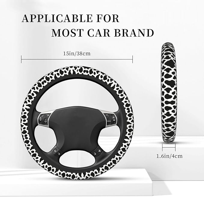 White Leopard Print Car Steering Wheel Cover, 15 Inch Steering Wheel Cover Stylish Decor for Most Cars