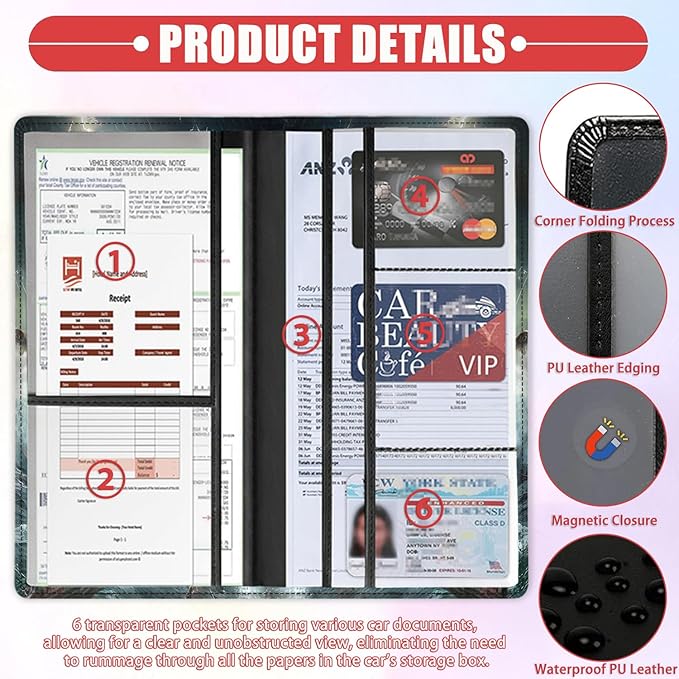 Car Registration Holder, Waterproof PU Leather Vehicle Card Document Glove Box Organizer, Women Interior Auto Accessories Case for Cards, Driver License Car Insurance Holder, Cat Storm Ship Pattern