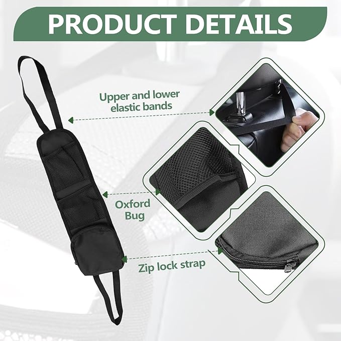 2 PCS Car Seat Side Organizer, Multifunctional Stuff Holder with Mesh Net Pocket, Auto Seat Storage Hanging Bag For Cars, SUVs, Trucks. Can Hold Mobile Phone, Wallet, Glasses (Black)