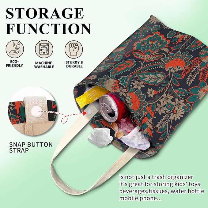 ABUIFDK Car Trash Can, Cute Car Trash Bag, Hanging Car Organizer and Storage Bag, Trash Bin for Car Accessories, Vehicle, Travelling, Camping Luxury Paisley Flowers