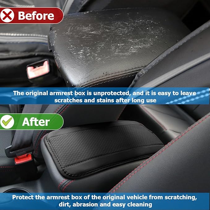 Armrest Pad for Car, PU Leather Auto Center Console Cushion Mat, Four Seasons Automotive Armrest Seat Box Cover, Universal Vehicle Interior Accessories for SUV, Truck, Van (Black)