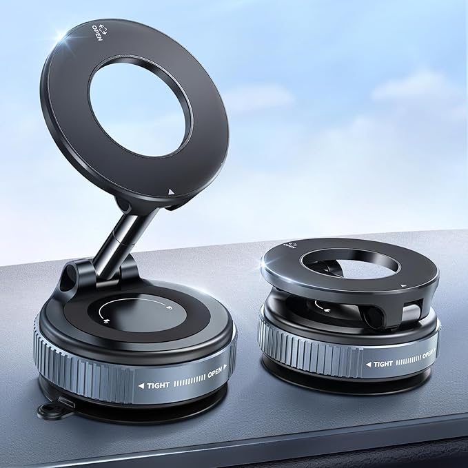 Beeasy Vacuum Phone Holders for Your Car, Magnetic Car Phone Holder, 360° Adjustable Magsafe Car Mount Compatible with iPhone Android and All Smartphones, Fit for Car/Mirror/Smooth Surface, Black