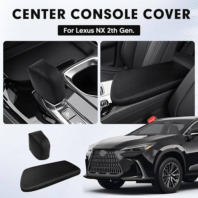 Autorder 2PCS Center Console Cover for 2022 2023 2024 2025 NX 250/NX 350/NX 350h/NX 450h+ Accessories Gear Shift Knob Cover Anti-Scratch Leather Armrest Cover&Shift Knob Cover