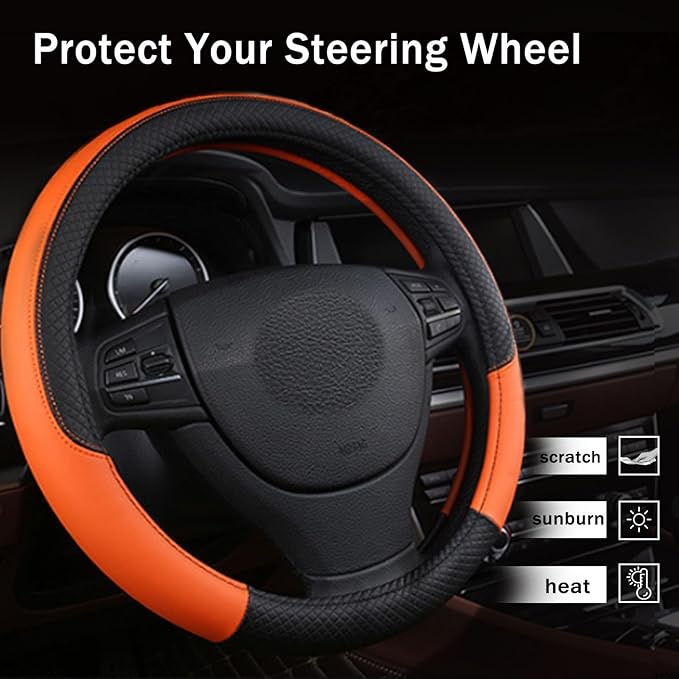 Steering Wheel Cover for Honda HR-V HRV 2023-2025, Leather Easy Installation Car Interior Accessories Breathable Auto Protector Non Slip Grip,Orange