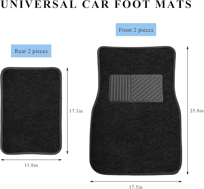 4PCS Car Floor Mats, Waterproof Non-Slip Car Floor Liners with Safety Heel Pad, All-Weather Wear-Resistant Mats Heavy Duty Universal Carpets for Truck SUV Van Sedan (Black)