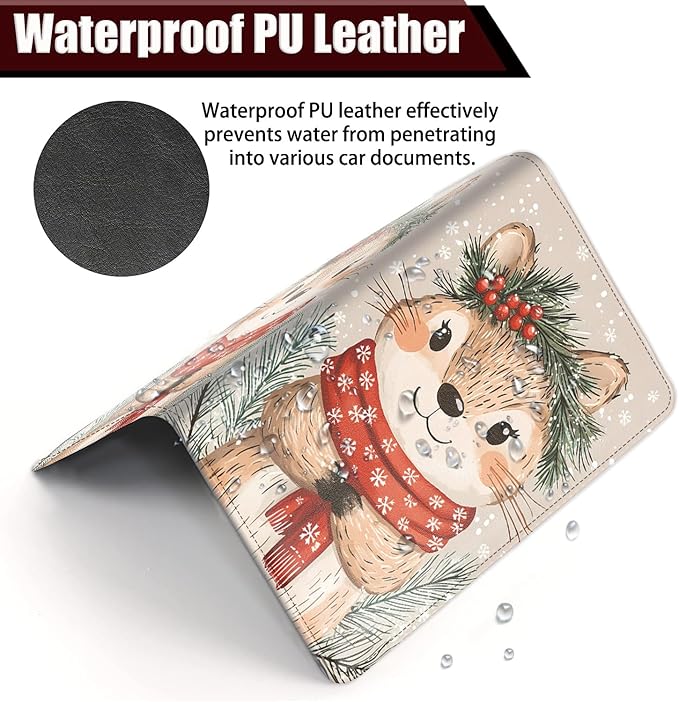 Car Document Holder with Magnetic Shut, Car Registration and Insurance Card Holder, Vehicle Glove Box Organizer Documents, Driver License, Auto Paperwork Organizer Wallet, Christmas Bear Pattern