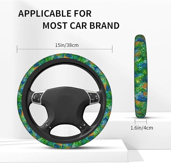 Colorful Snake Skin Steering Wheel Cover Elastic Non-Slip Car Steering Wheel Covers with Seat Belt Shoulder Pad for Women Men