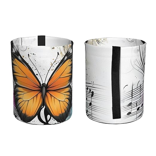 Car Trash Can Hanging, Yellow Butterfly Musical Note Vector Illustration Waterproof Auto Garbage Bin Universal Vehicle Waste Container, 3.5L Capacity