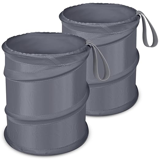 Kincown Car Trash Can, 2 Packs Mini Collapsible Car Trash Bin for Front Back Seat, Pop up Car Garbage Can, Portable Car Trash Bag Hanging for Vehicle SUV Rv Truck Accessories Interior, Grey