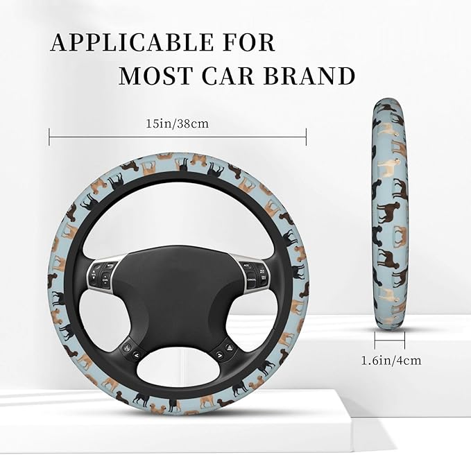 Labradors Yellow Chocolate Black Lab Pet Dogs Universal Fit Steering Wheel Cover for Car, Truck, and SUV, Durable Steering Wheel Protection