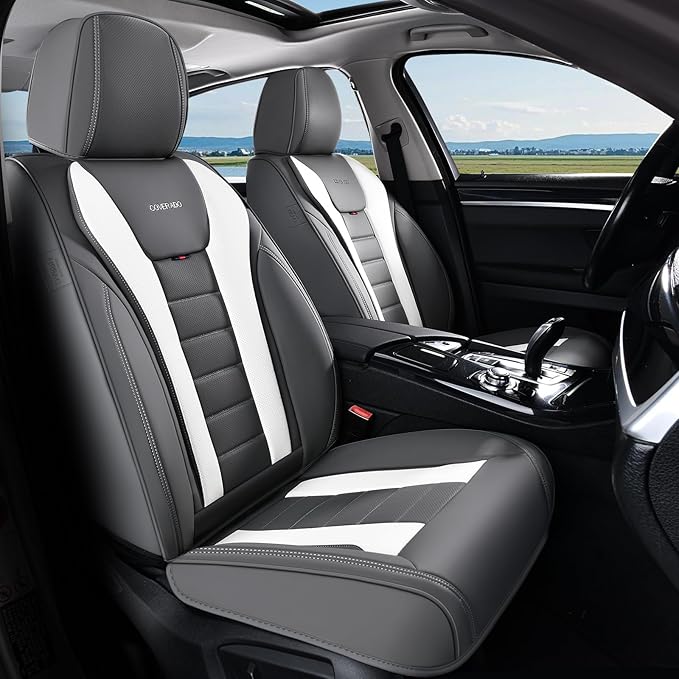 Coverado Car Seat Covers, Front Covers for Cars, Car Seat Cover Front Seats, Automotive Seat Cover, Waterproof, Leather Car Seat Cushion, Universal Interior Covers Seat Protectors for Most Cars