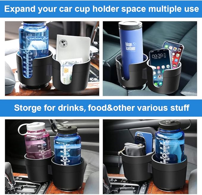JINKEY Dual Cup Holder Expander for Car, 2 in 1 Multifunctional Large Car Cup Holder Expander Adapter with expanded 2.69"- 3.94" Adjustable Base for Bottles Cups Drinks Snack Organizer Holder