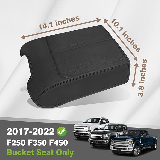Muslogy Center Console Armrest Cover Compatible with Ford F150 2015-2020&F250 F350 F450 2017-2022&Expedition 2018-2024 Comfort Elbow Pad Arm Rest Cushion Vegan Leather Regular Thick (Bucket Seat ONLY)
