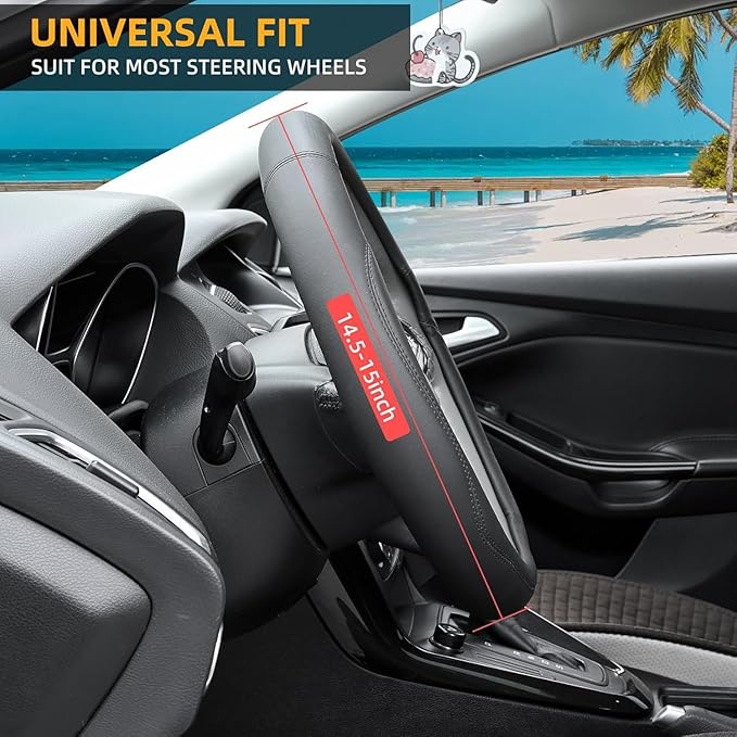 Car Steering Wheel Cover Microfiber Leather Steering Wheel Cover Anti-Slip Breathable Universal 15 inch
